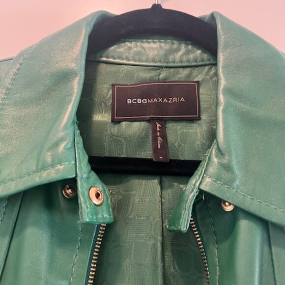 BCBG Maxazria Green Leather Jacket, Size M - Picture 5 of 6